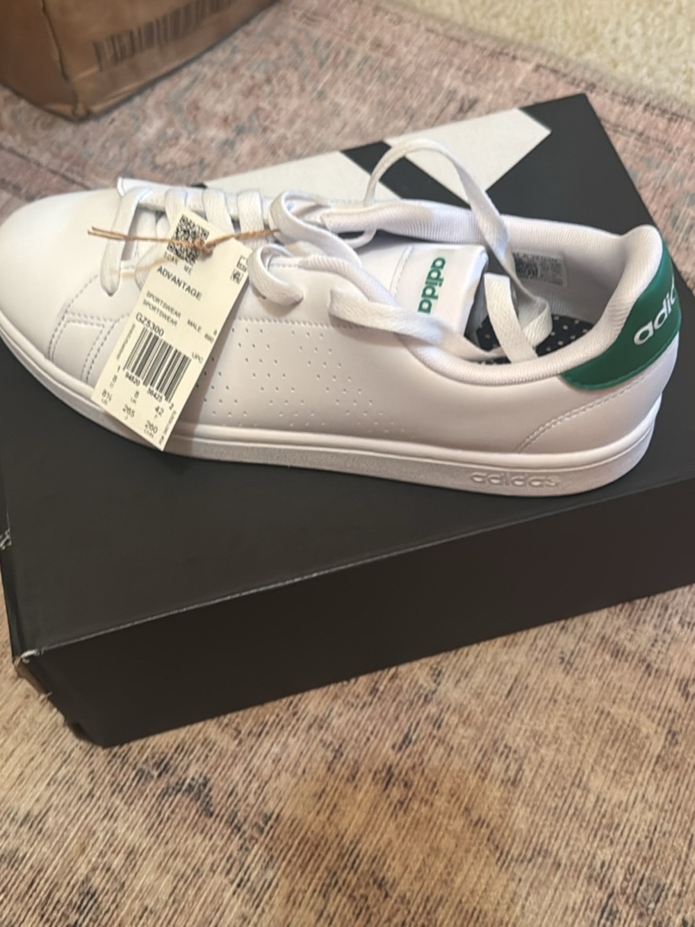 adidas White Sneakers with Green Heel Tab